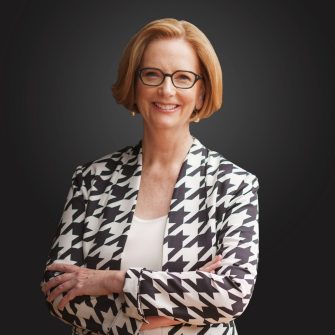 Julia Gillard smiles enthusiastically