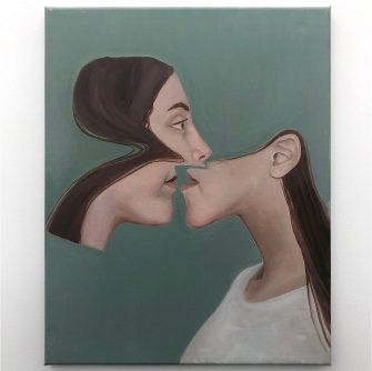 Dana Hubraq, ‘Underbite’ 2019. Oil, acrylic and print transfer on canvas. Image courtesy: the artist.