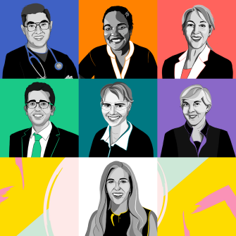 a stylised view of headshots of the eight winners 