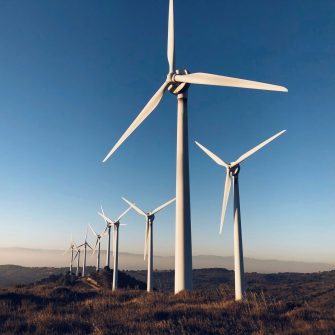 Wind turbines in Navarre (Spain) Renewable energy concept.