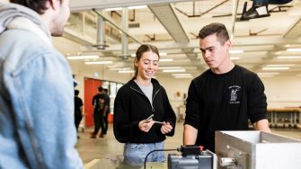 Engineering students working in makerspace