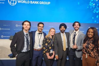 L-R: Julian Garratt (UNSW Co-op Policy Fellow), Bayan Yazdani (Menzies Foundation Policy Fellow), Elly Hanrahan (Global Voices Program Manager), Ajay Banga (President of the World Bank), Ryan Kirby (Curtin University Policy Fellow), Mary Nega (CEO of Global Voices)