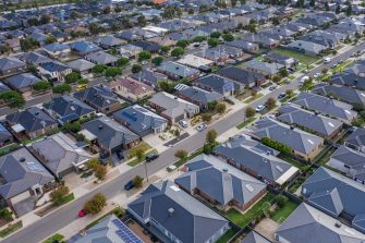 Aerial view of a modern Australian suburban residential neighbourhood