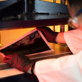 Carbon fibre sheet in the carbon fibre recycling lab