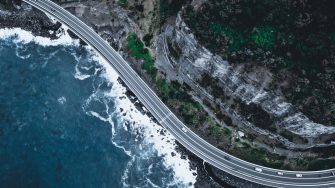 Winding coastal road from the air