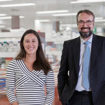 UNSW Associate Professor Kate Quinlan and Professor Merlin Crossley outside the the laboratory UNSW Kensington.