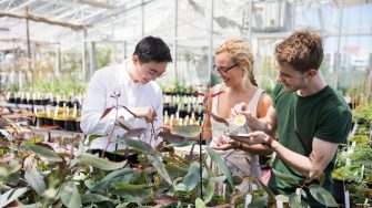 Photograph of science students in a garden centre