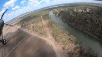 Aerial photo of inland river weir