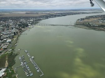 Goolwa from the air, with Hindmarsh Island Bridge, aerial waterbird survey, 2025