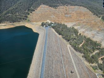 Dartmouth Dam wall, aerial waterbird survey, 2025