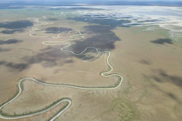 Aerial view of land with winding channels