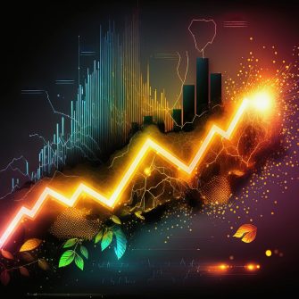 Trading business green economy chart on dark colorful neon background. Financial stock market graph on technology abstract background. AI