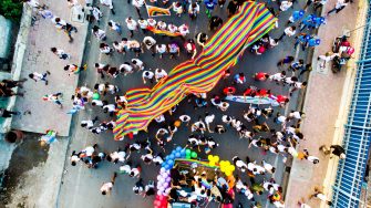 Aerial photograph of pride march