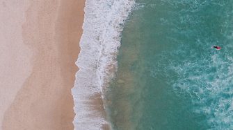 birds eye view of ocean and shore