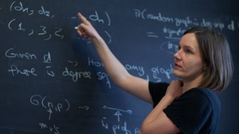 Woman doing maths on chalk board