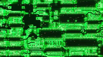 Green circuit board with  components.