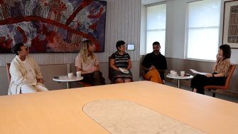 Bruce Watson, Rory Lewis, Peta MacGillivray, Dehan Silva and Ruth McCausland are sitting on a panel