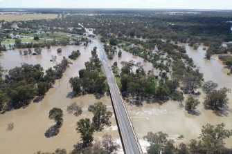 Namoi River Bridge during flooding in Walgett, November 2022. Photo: Vanessa Hickey, Dharriwaa Elders Group.