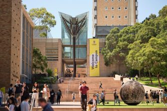 Students on the main walkway at UNSW Kensington.