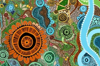 An Indigenous themed artwork by Gubbi Gubbi artist Maggie-Jean Douglas