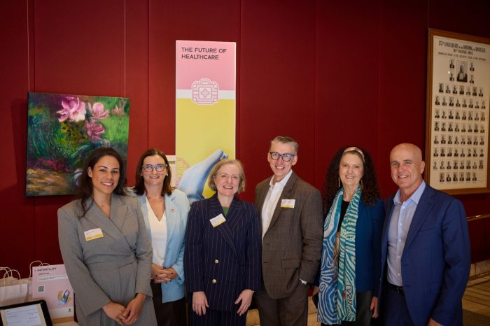 Jade Curtis, Shadow Minister for Health Sarah Mitchell, Professor Verity Firth, Professor Jason Abbott, Professor Leanne Holt and Adrian Piccoli from consulting firm Korn Ferry.