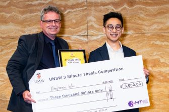 UNSW Pro Vice-Chancellor Research Training and Dean of Graduate Research Professor Jonathan Morris with Benjamin Wu, winner of UNSW's 3MT final 2026.