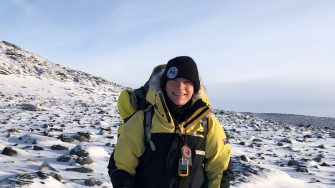 Engineering Technical Officer Robert Makepeace on a hike in Heidemann Valley Antarctica
