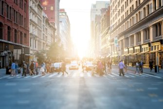 Busy pedestrian crossing