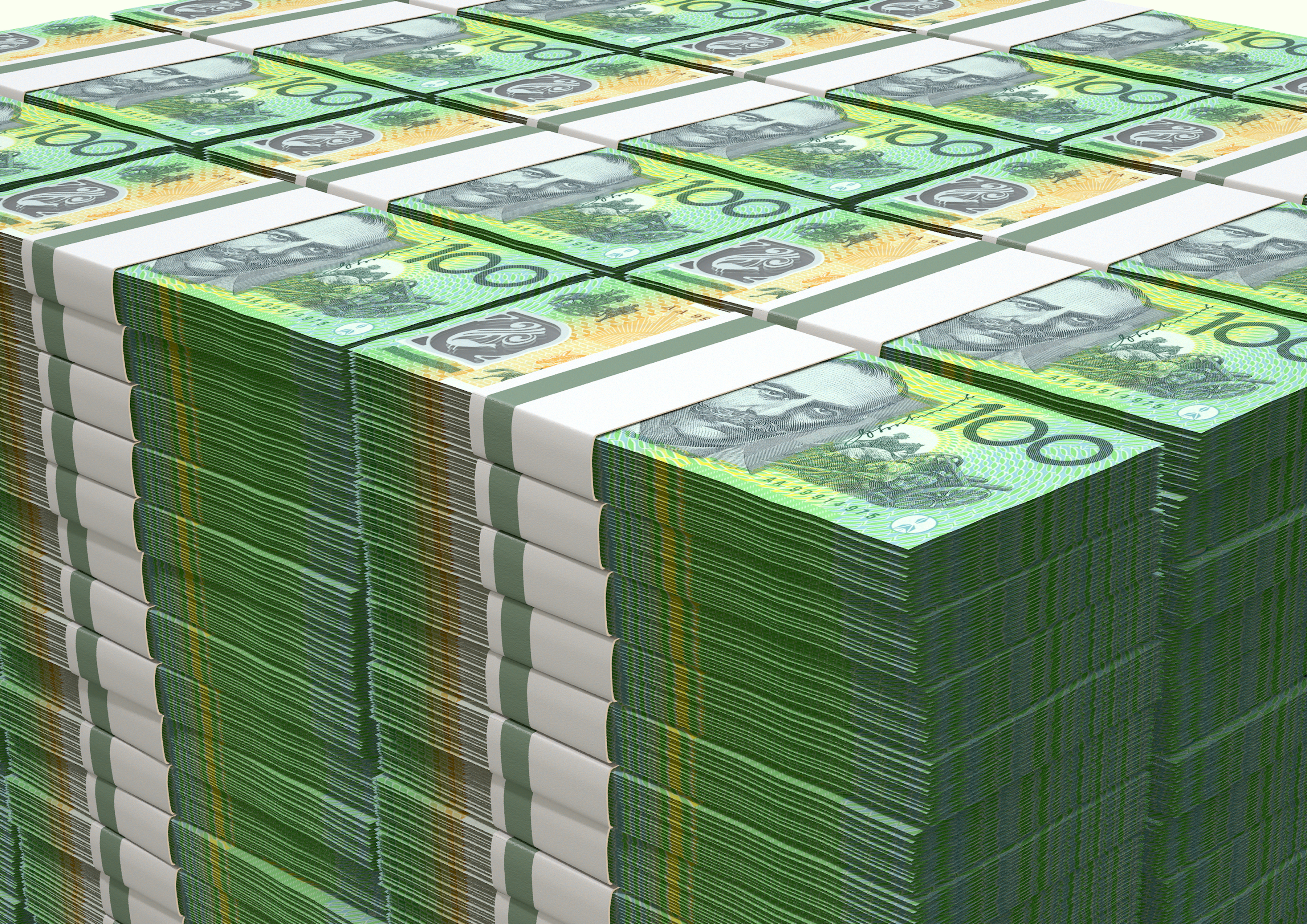 Piles of Australian dollar bank notes