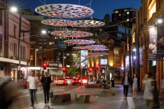 A collaboration with artist Lindy Lee and Jane Irwin Landscape Architecture, the Cloud Gate in Chinatown interprets the solid, liquid and vapour states of water. Hill Thalis A+UP with Lindy Lee and Jane Irwin Landscape Architecture.