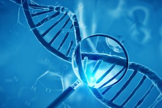 3d render of dna structure and cells, abstract background