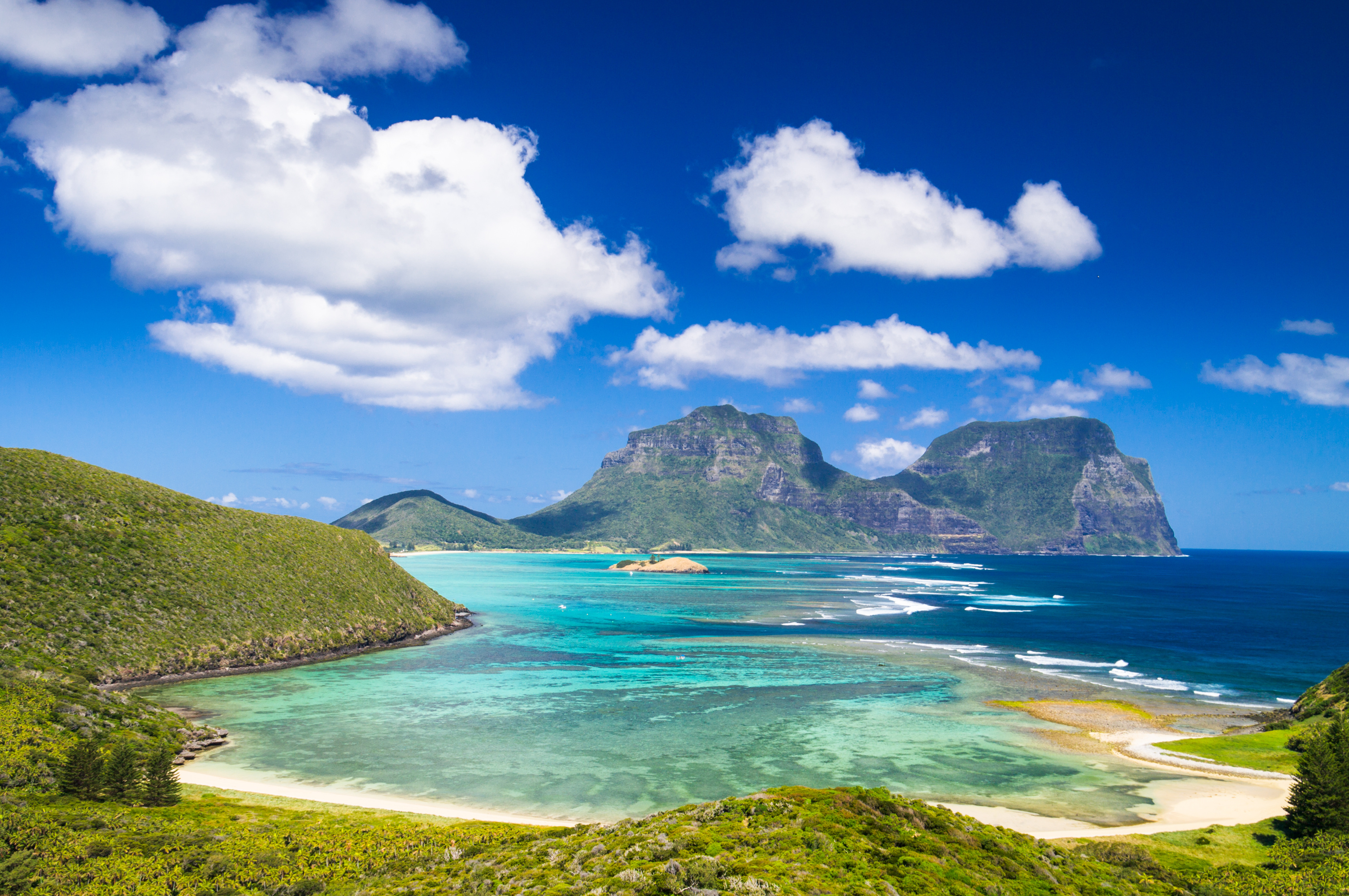 View south over lagoon to Mt Lidgbird and Gower from Mt Eliza, Lord Howe Island