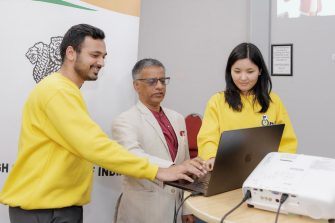 Rushi Vyas (Founder, What’s On!), Gopal Bagley (High Commissioner for India) and Nandini Sinha (Community Team member, What’s On!)  
