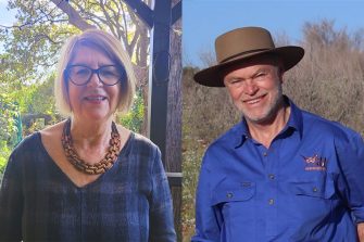 Professor Richard Kingsford, Leader of the Wild Desert Partnership Project, releases a golden bandicoot 'beyond the fence' in Sturt National Park.