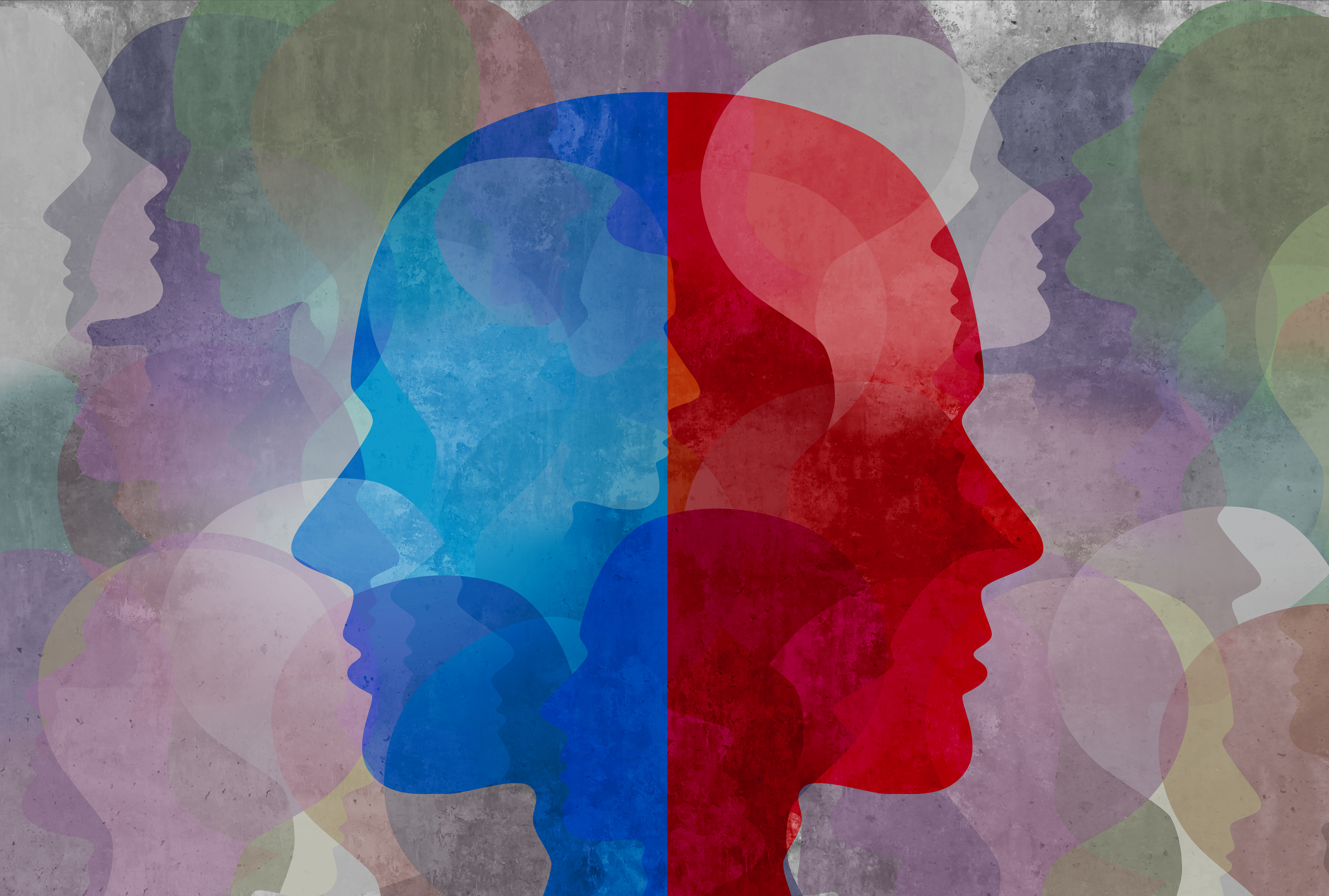 Schizophrenia concept in a 3d illustration style.