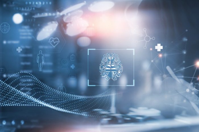 Medical technology, innovation health and medical research, healthcare and medicine concept. Doctor or technician working with AI data analysis, lab experiment, data science