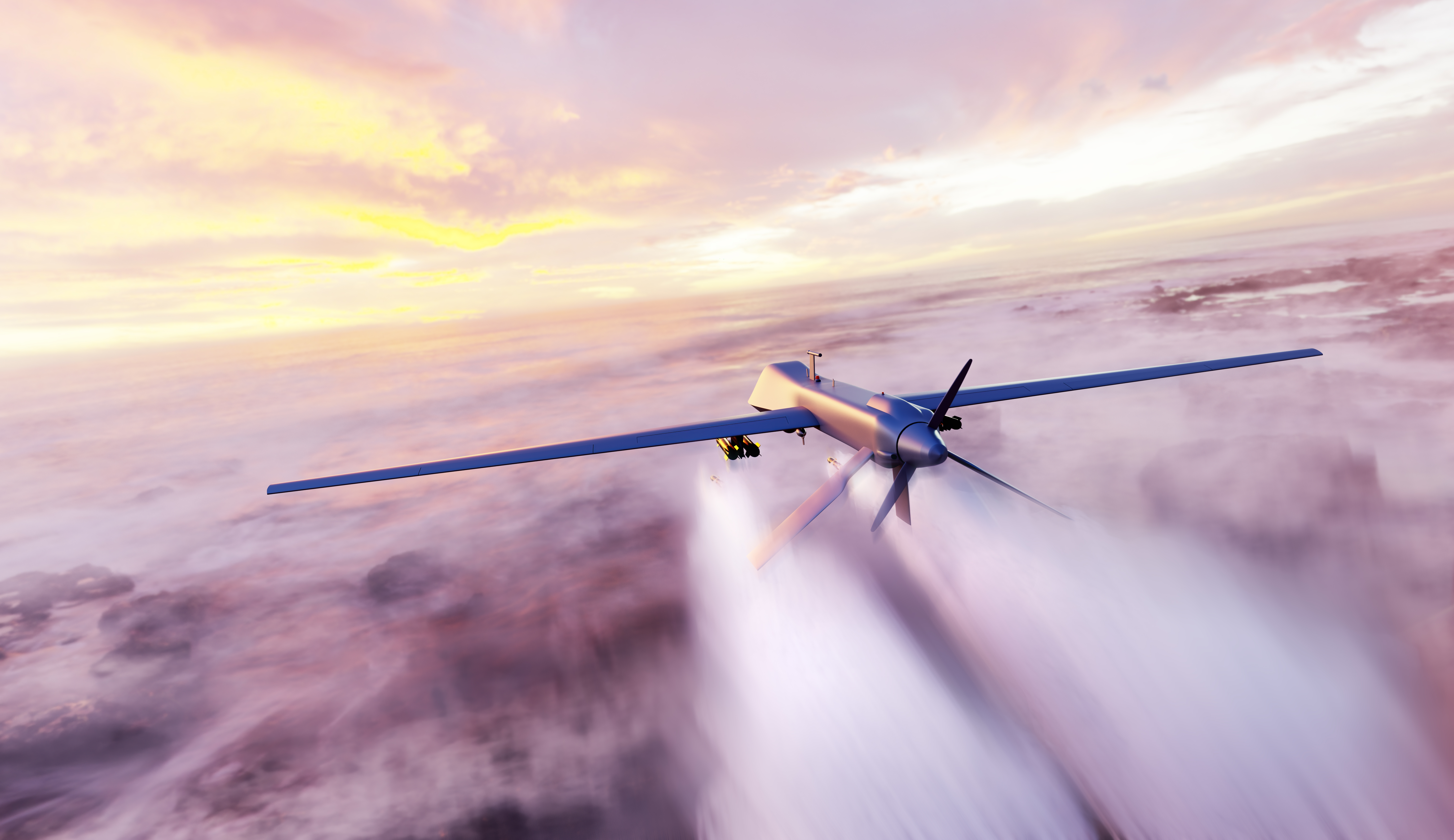 Military combat drone UAV launching missiles