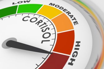 Hormone cortisol level measuring scale. Health care concept illustration. 3D rendering