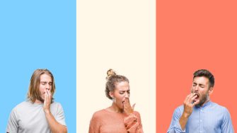 three people yawning