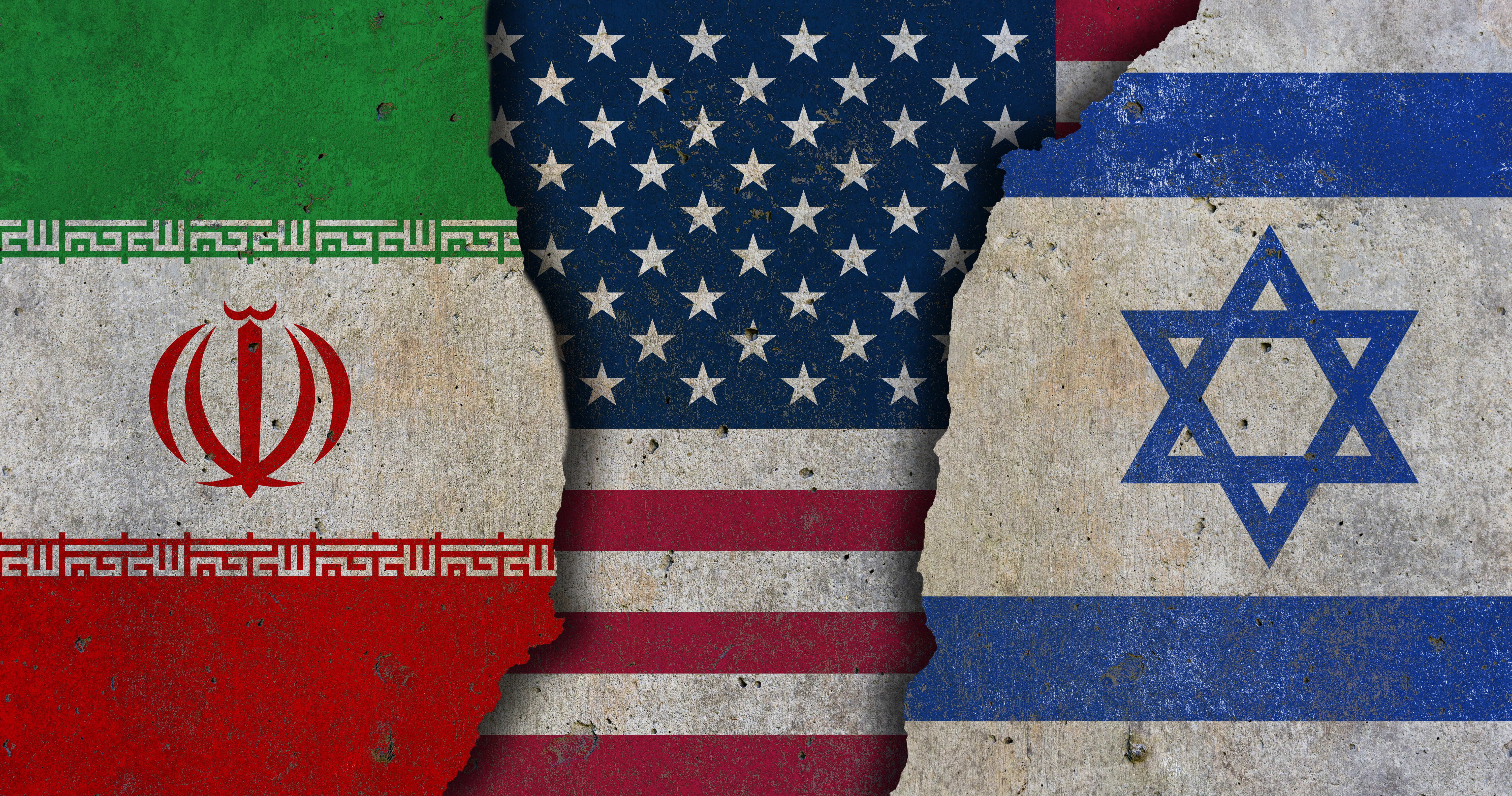 Concept: Iran, US and Israeli flags