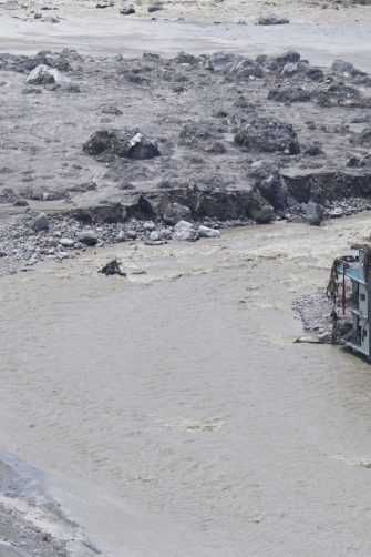 RASUWA, NEPAL- August 31, 2026: devastating flood in the Bhotekoshi River on August 26 caused widespread destruction in Betrawati Bazar, located along the border of Nuwakot and Rasuwa districts in Nepal. The flood damaged homes, businesses, roads and other infrastructure, leaving the area severely affected.
