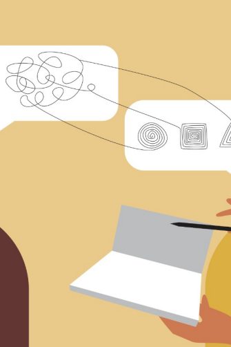 Islamic woman in consultation with a psychologist. Flat vector stock illustration. Consultation with a psychotherapist. Psychological assistance to a refugee. Free psychotherapy. Vector graphics