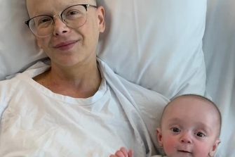 Naama Carlin in hospital with her baby