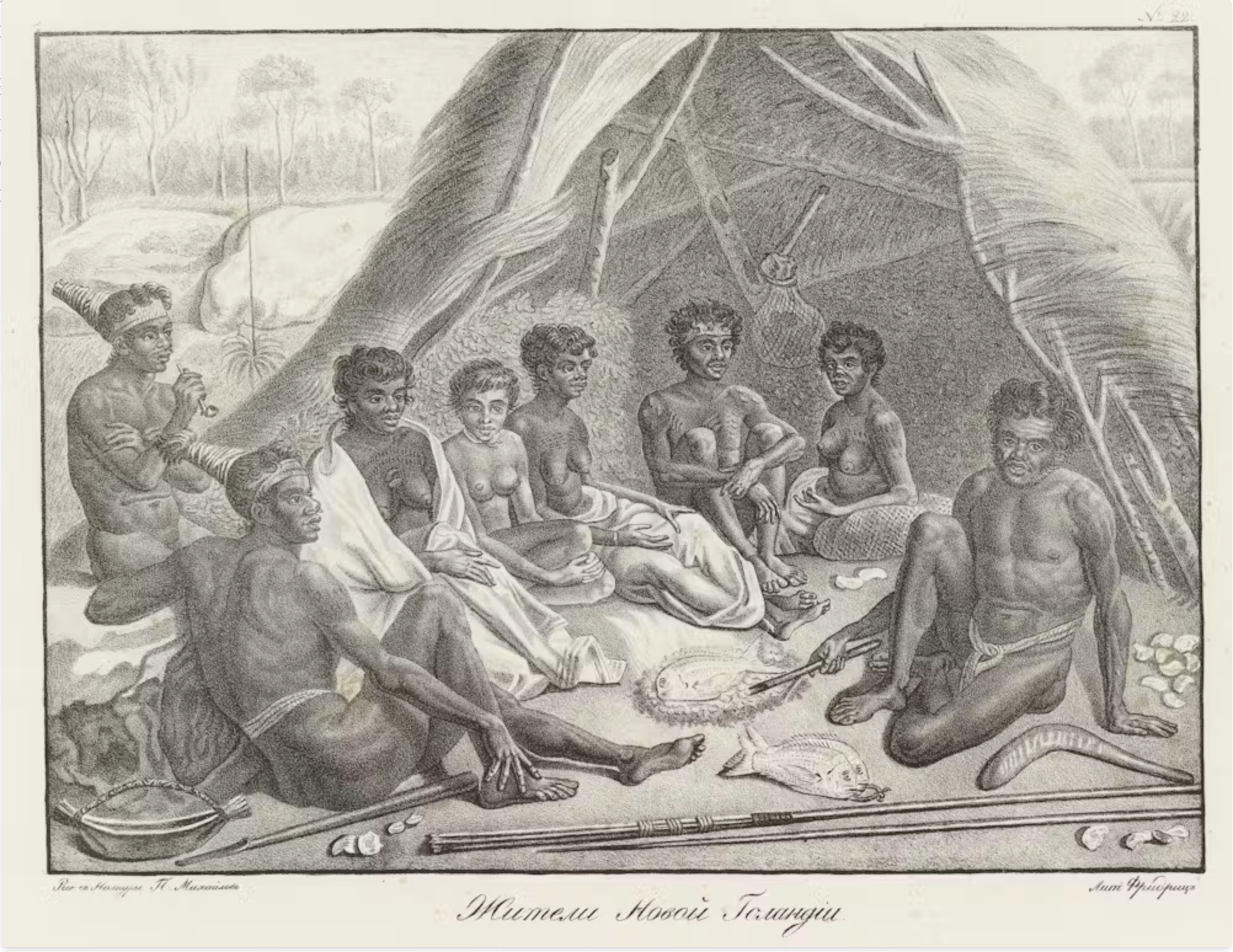 ‘Natives of New Holland’ – Plate No. 22 (1831) Voyage of Captain Bellingshausen to the Antarctic Seas, 1819-1821, State Library of NSW, CC BY-NC