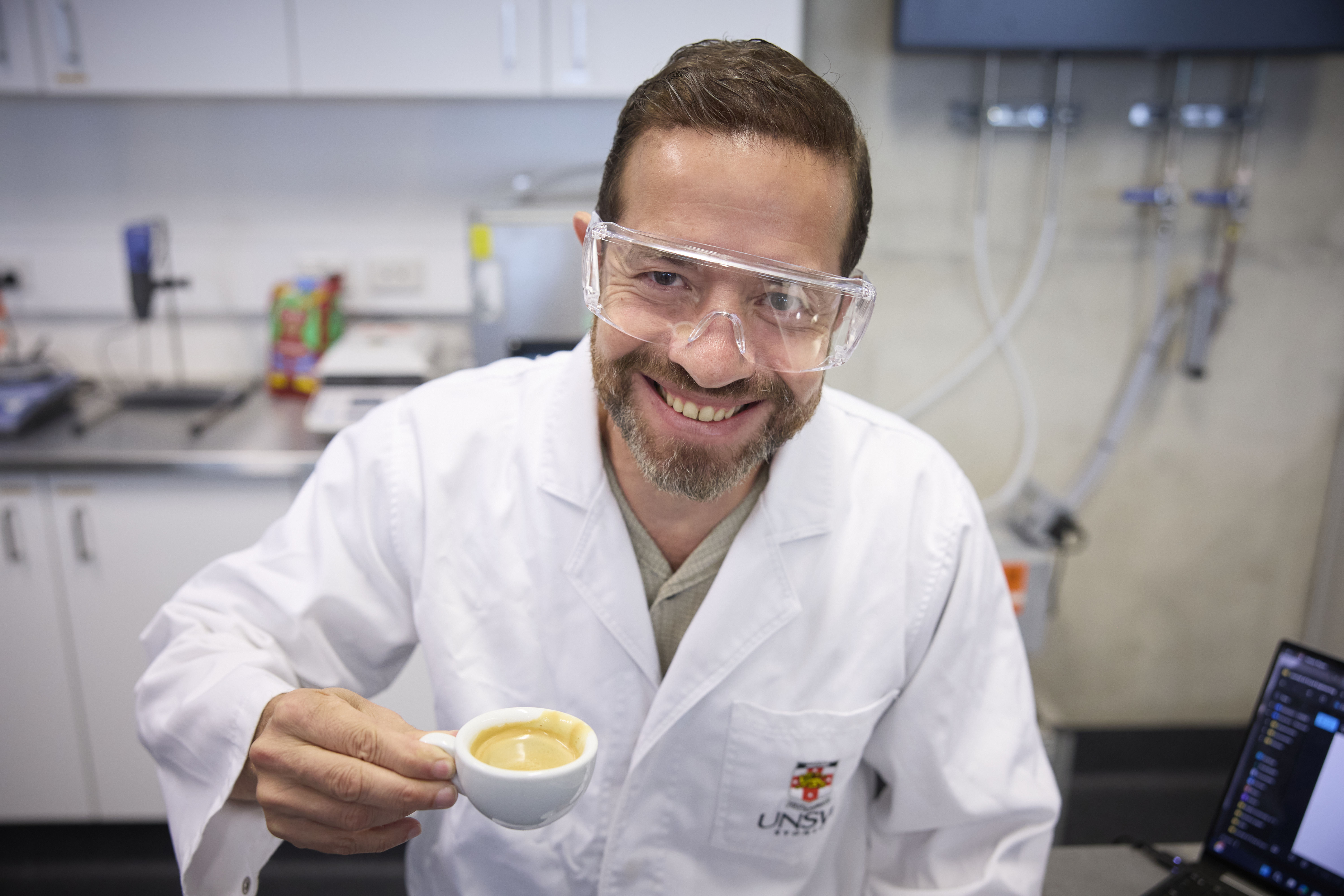 Dr Francisco Trujillo with a cup of ultrasonic espresso