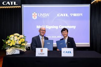 Professor Stephen Rodda, UNSW Pro Vice-Chancellor Industry and Innovation,  and Zane Zhou, General Manager of CATL Australia and New Zealand.