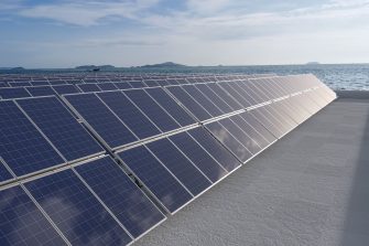 Aerial shot of desert Solar Electricity Plant 