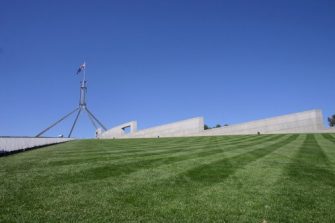 Canberra - Australia's capital. Great landmark: Parliament House with Australian flag flying