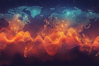 A striking world map tracking pollution through pulsating color gradients, capturing the planet's environmental heartbeat