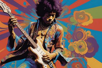 Pop art text to image AI creation of Jimi Hendrix